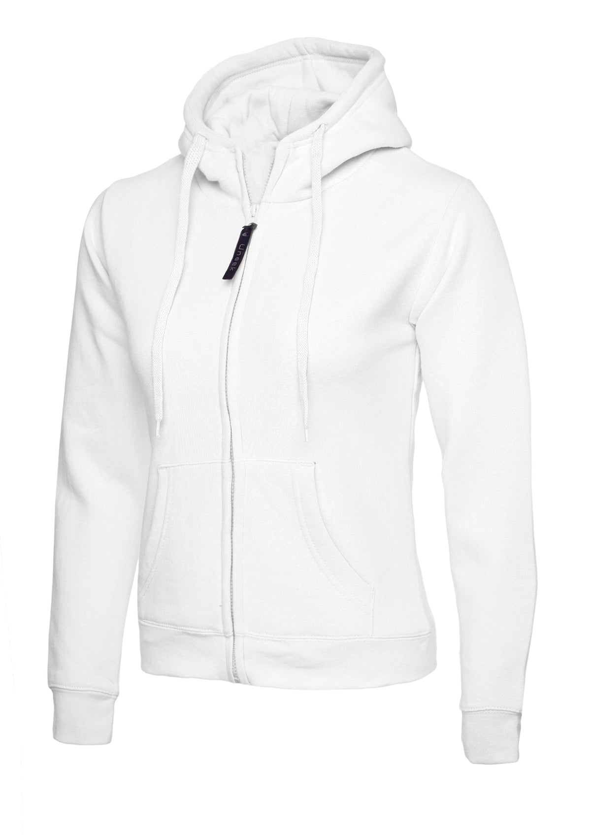 Ladies Classic Full Zip Hooded Sweatshirt in White