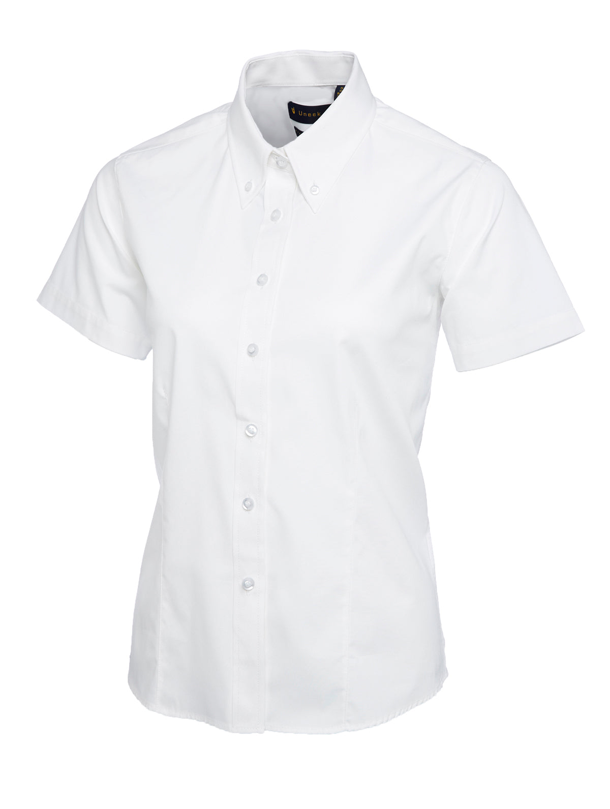 Ladies Pinpoint Oxford Half Sleeve Shirt in White