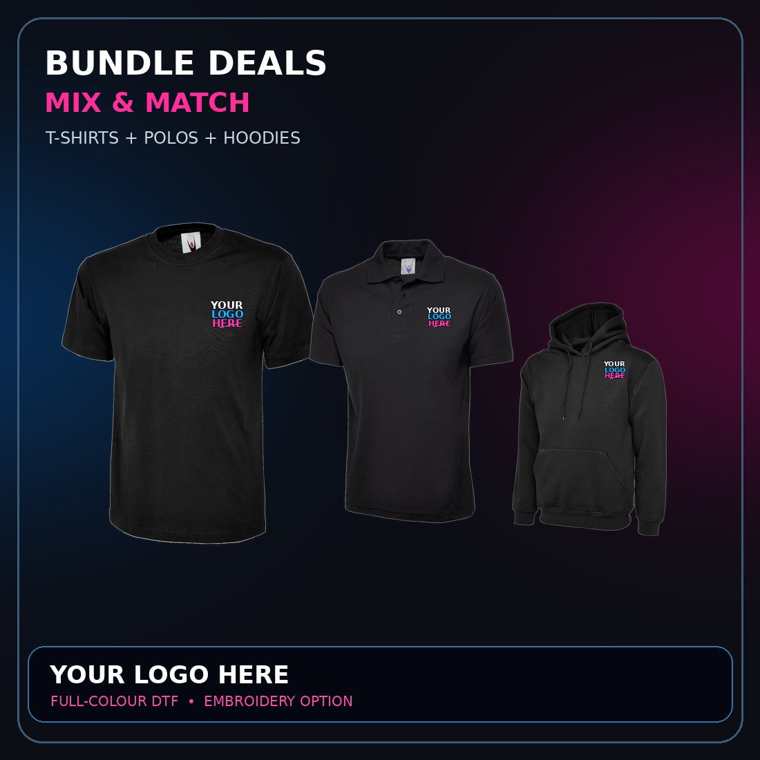 Actual Uneek garment with YOUR LOGO HERE fitted to left breast