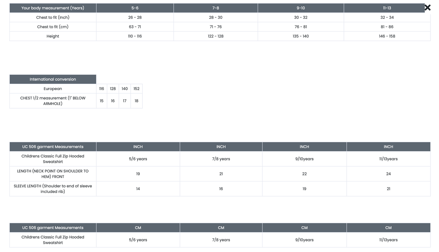 Hoodie With Zip (M&J) CHILD SIZES