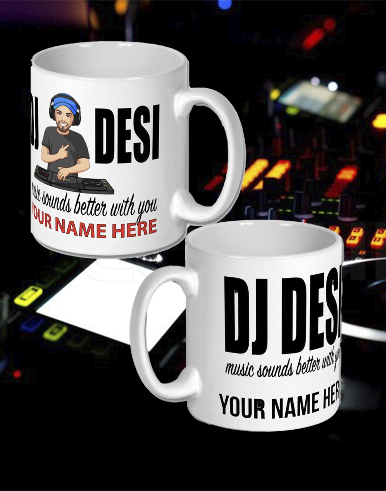 DJ DESI MUG PHOTO CARTOON