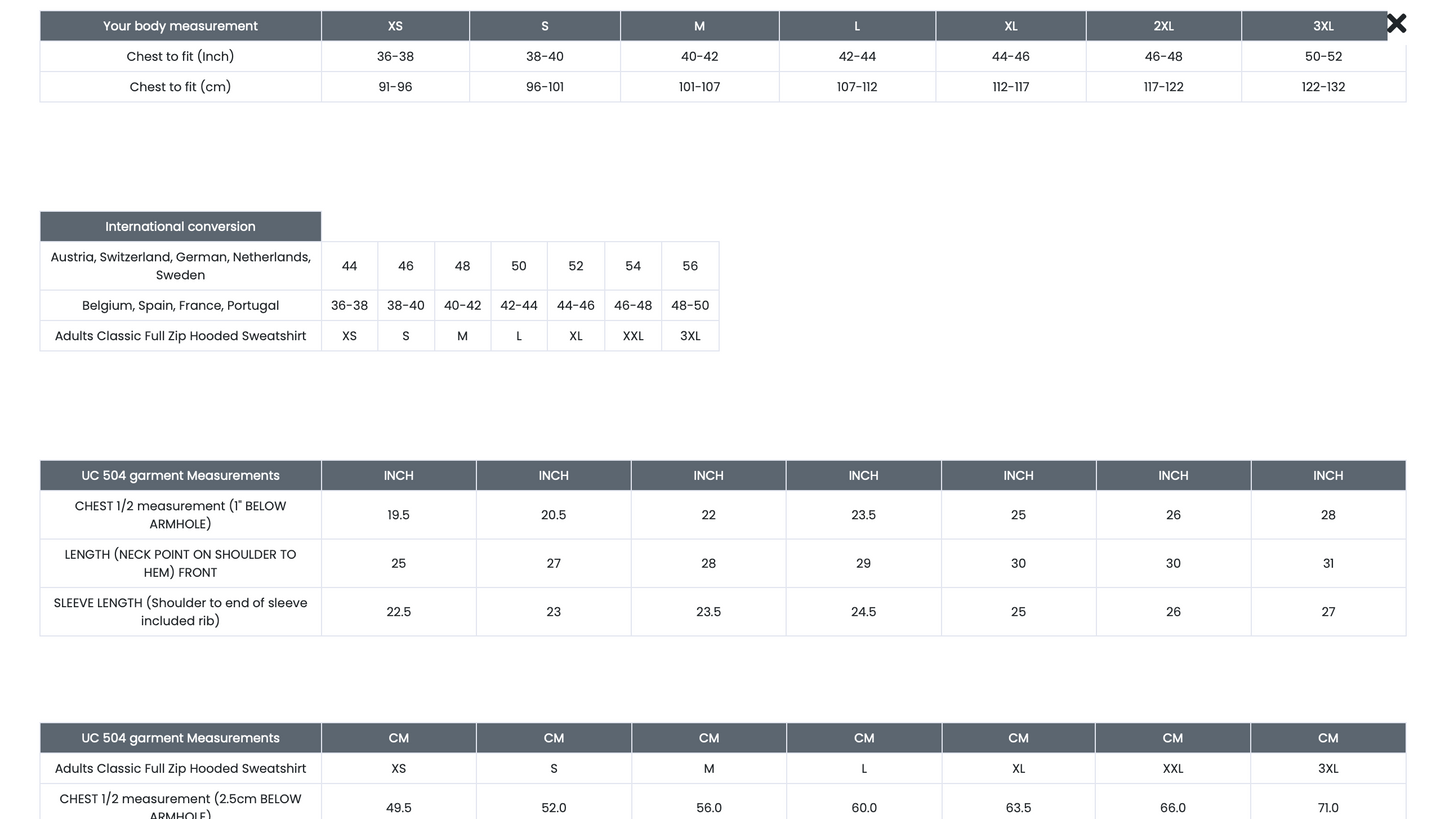 Hoodie - With Zip (M&J) UNISEX SIZES