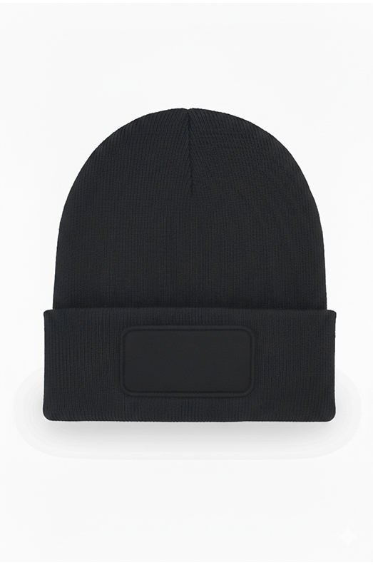 Rectangular Patch Beanie in Black