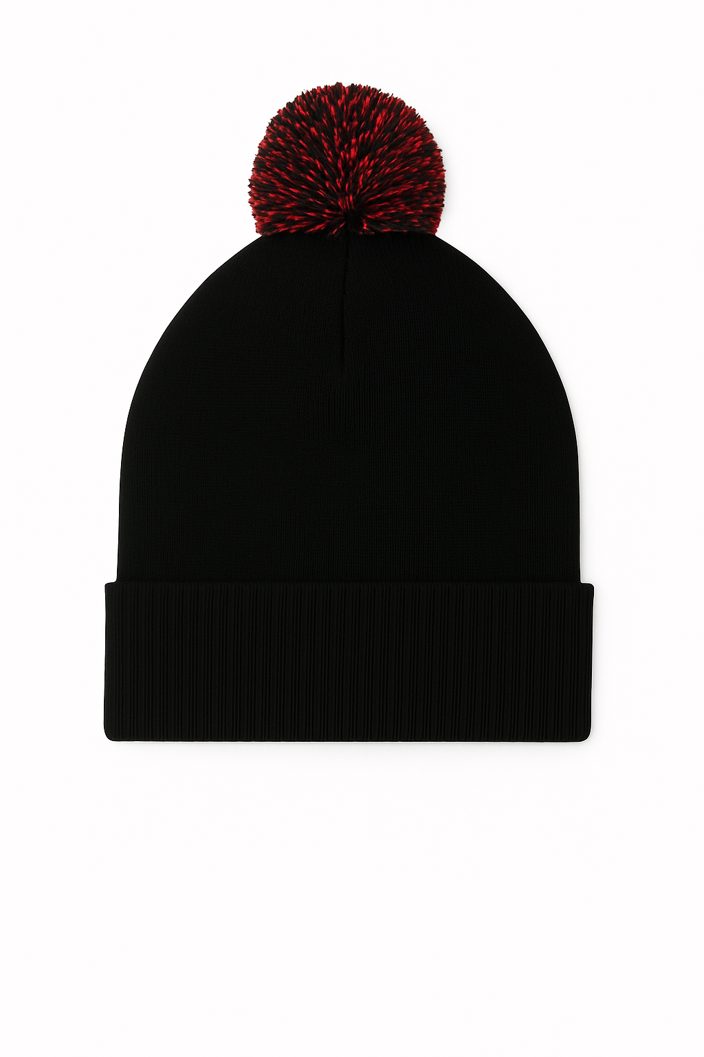 Pom Pom Beanie in Black/Red