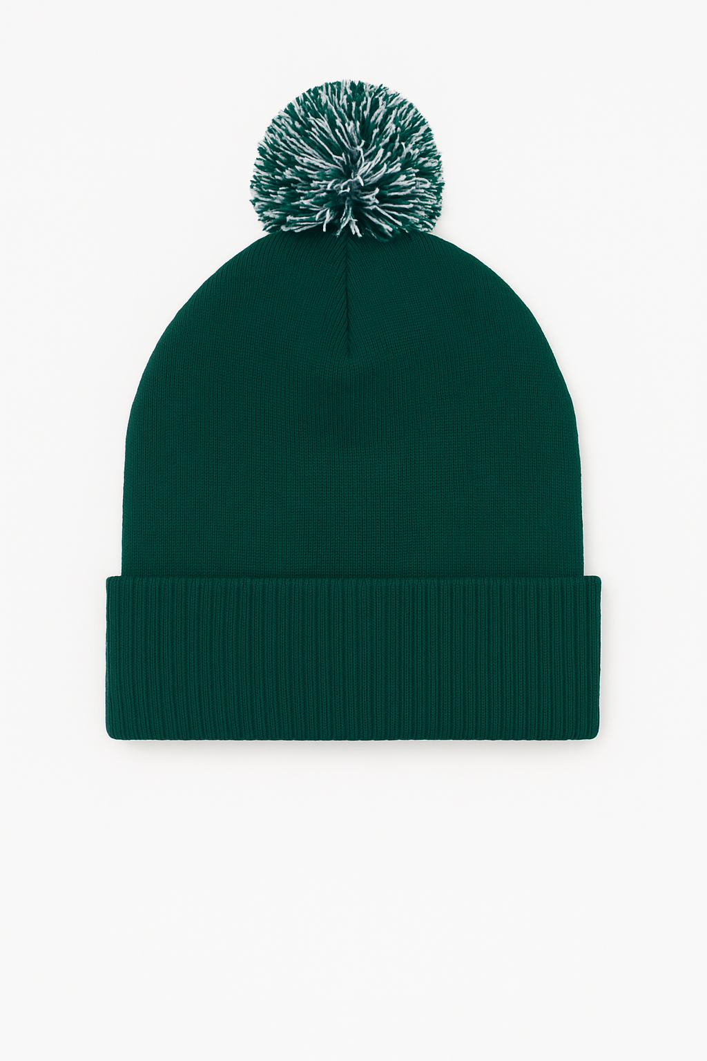 Pom Pom Beanie in Bottle Green/Off White
