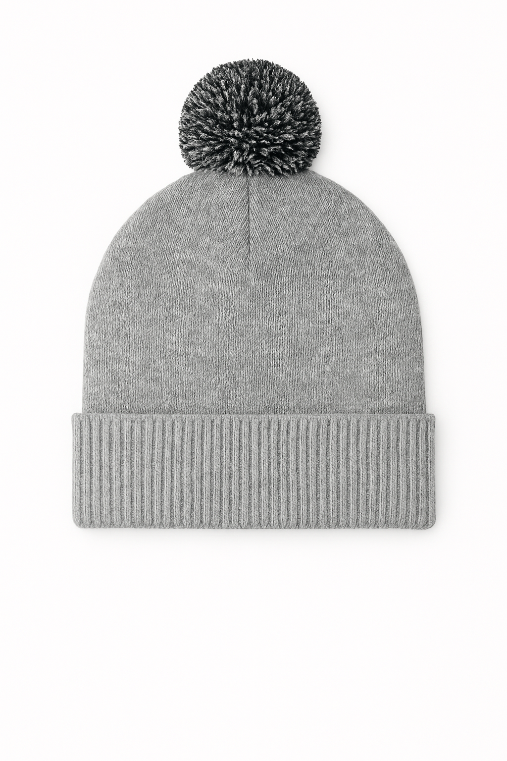Pom Pom Beanie in Heather Grey/Black