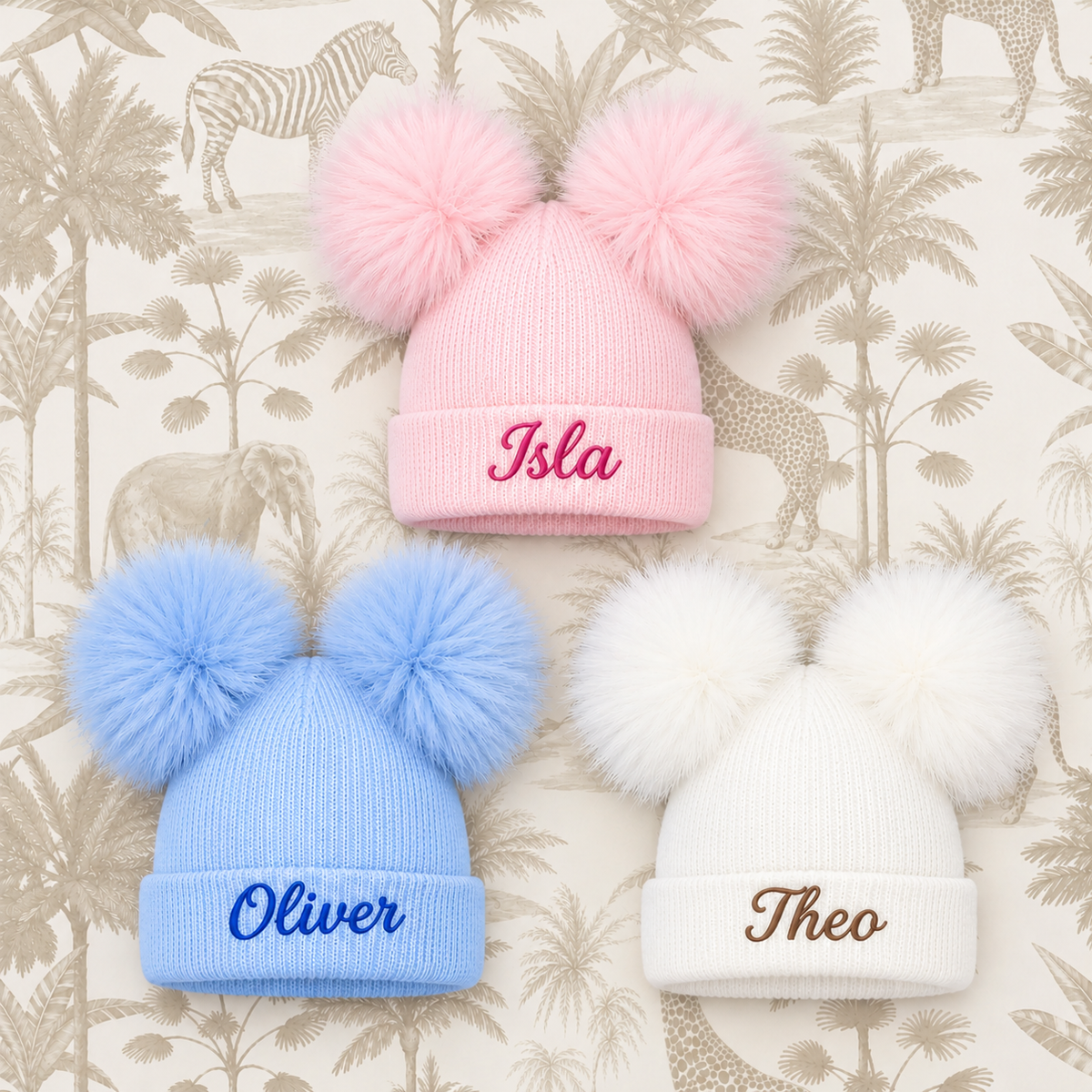Personalised double Pom-Pom hat