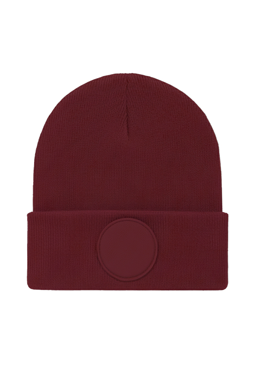 Circular Patch Beanie  in Maroon