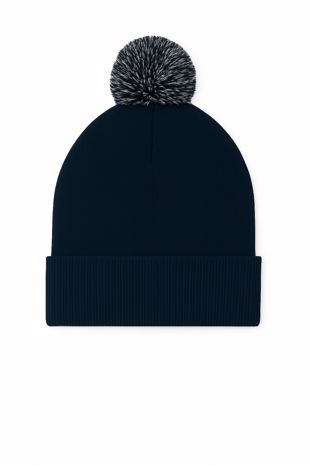 Pom Pom Beanie in Navy/Light Grey