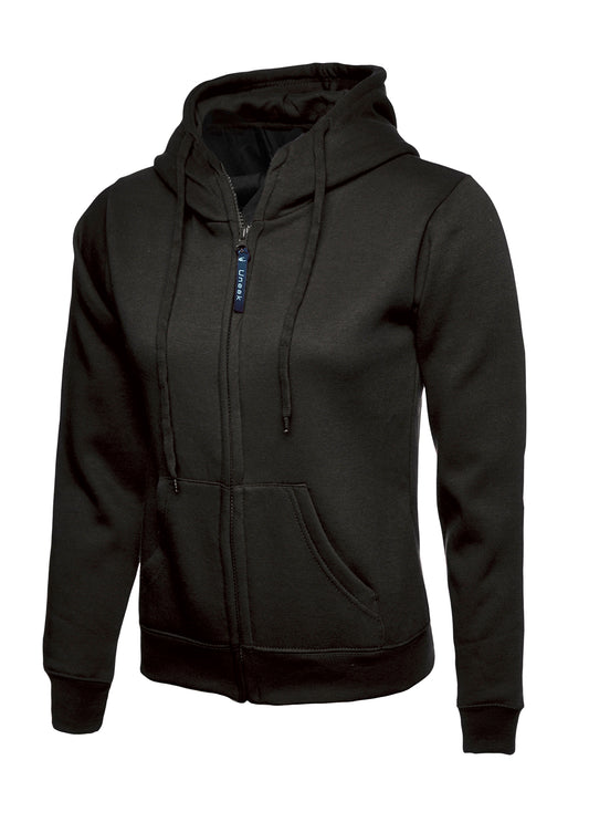 Ladies Classic Full Zip Hooded Sweatshirt in Black