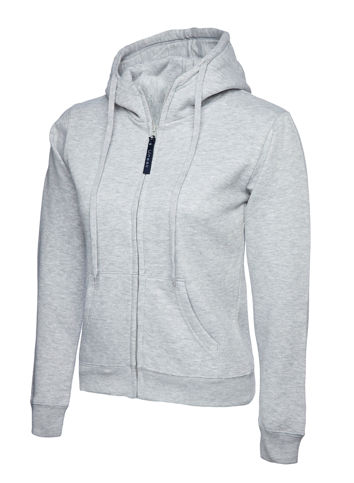 Ladies Classic Full Zip Hooded Sweatshirt in Heather Grey