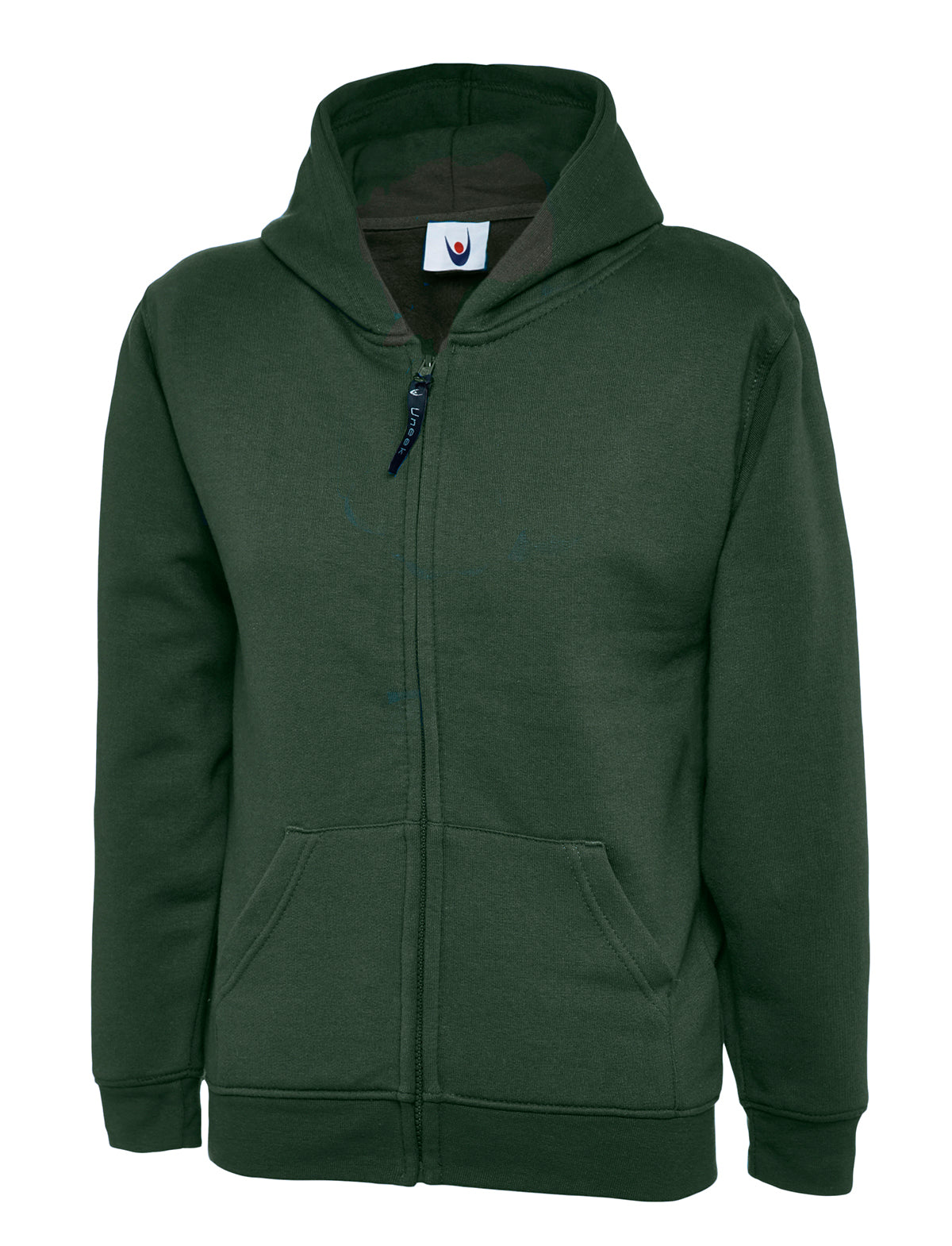 Childrens Classic Full Zip Hooded Sweatshirt in Bottle Green