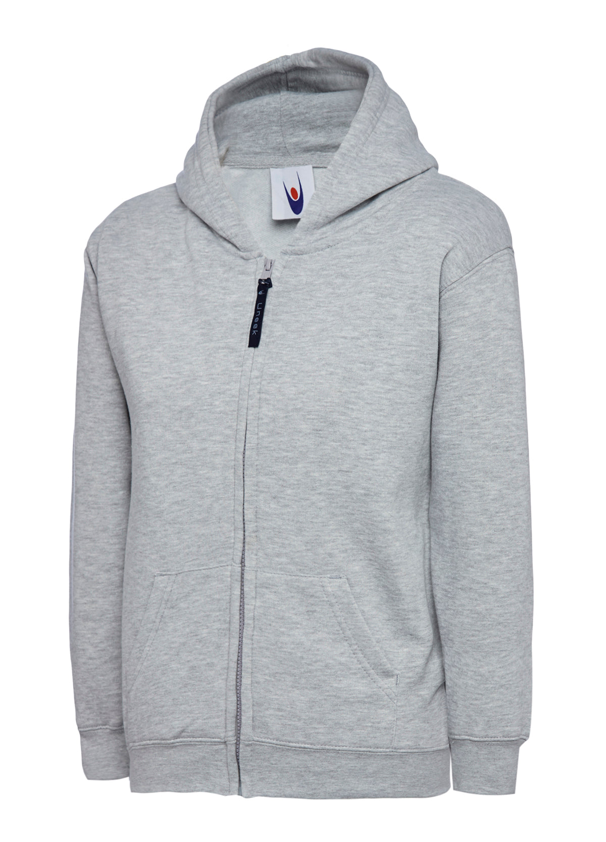 Childrens Classic Full Zip Hooded Sweatshirt in Heather Grey