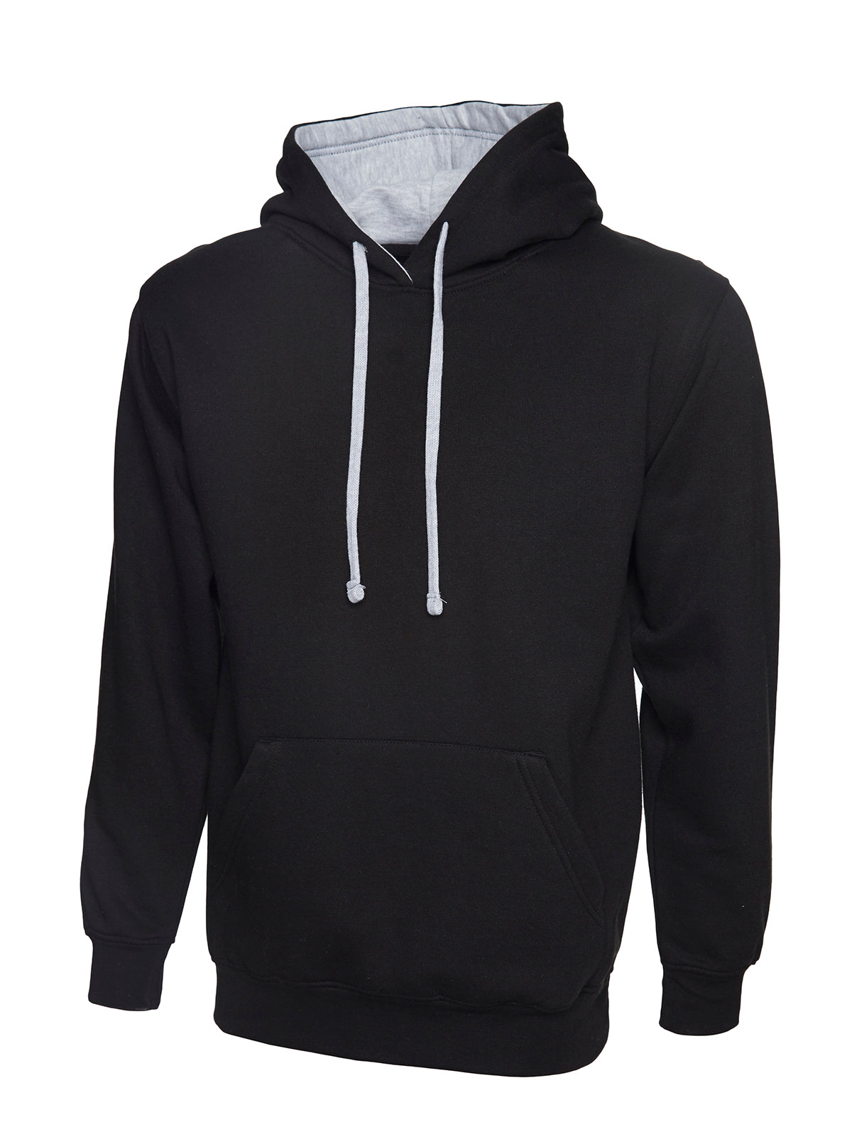 Official Uneek UC507 Contrast Hooded Sweatshirt, Black/Heather Grey