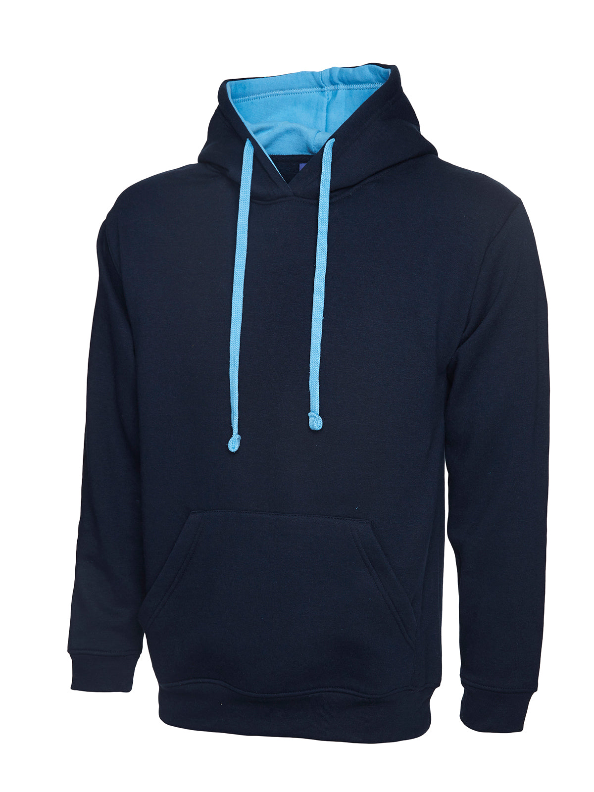 Official Uneek UC507 Contrast Hooded Sweatshirt, Navy/Sky