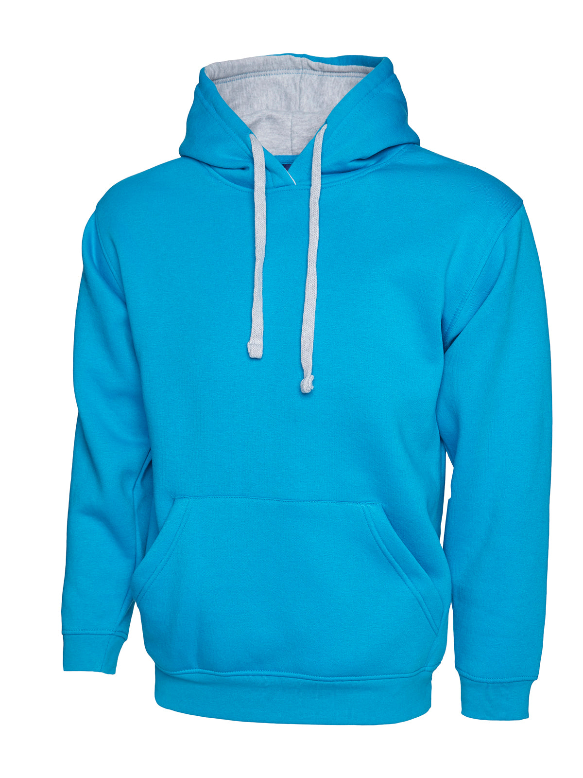 Official Uneek UC507 Contrast Hooded Sweatshirt, Sapphire/Heather Grey