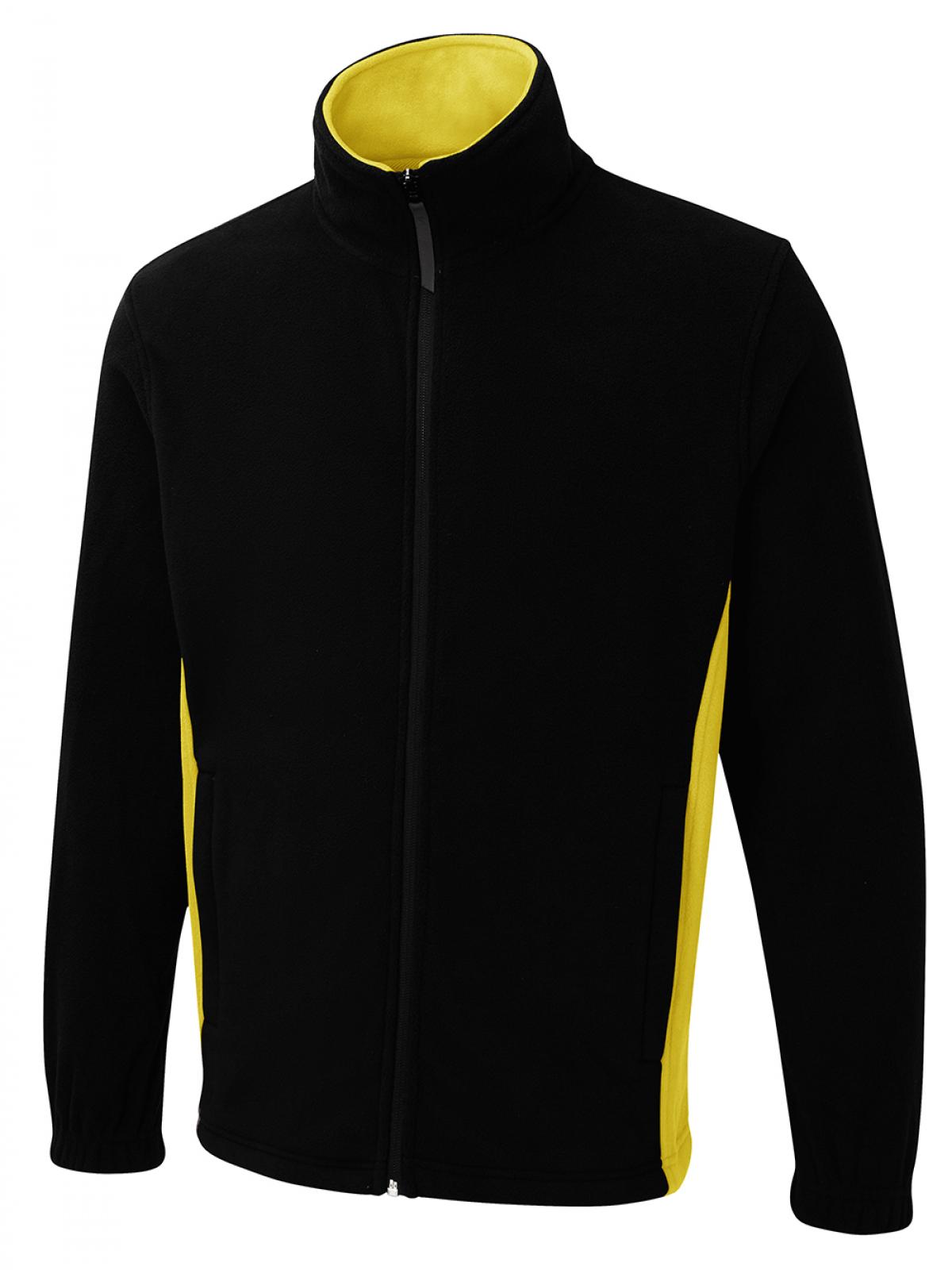 Two Tone Full Zip Fleece Jacket in Black/Yellow