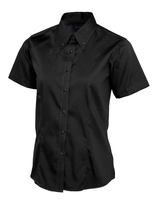 Ladies Pinpoint Oxford Half Sleeve Shirt in Black