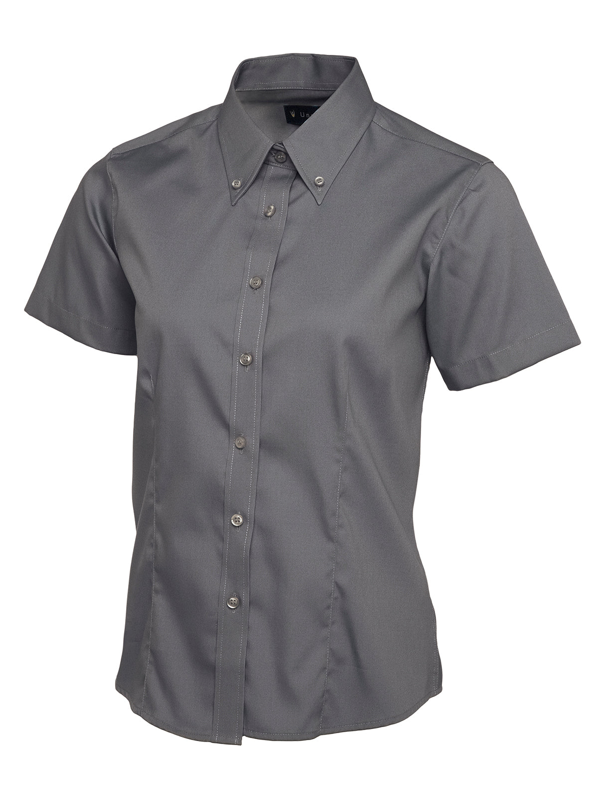 Ladies Pinpoint Oxford Half Sleeve Shirt in Charcoal