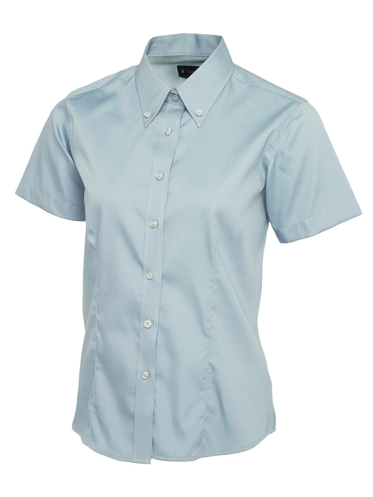 Ladies Pinpoint Oxford Half Sleeve Shirt in Light Blue