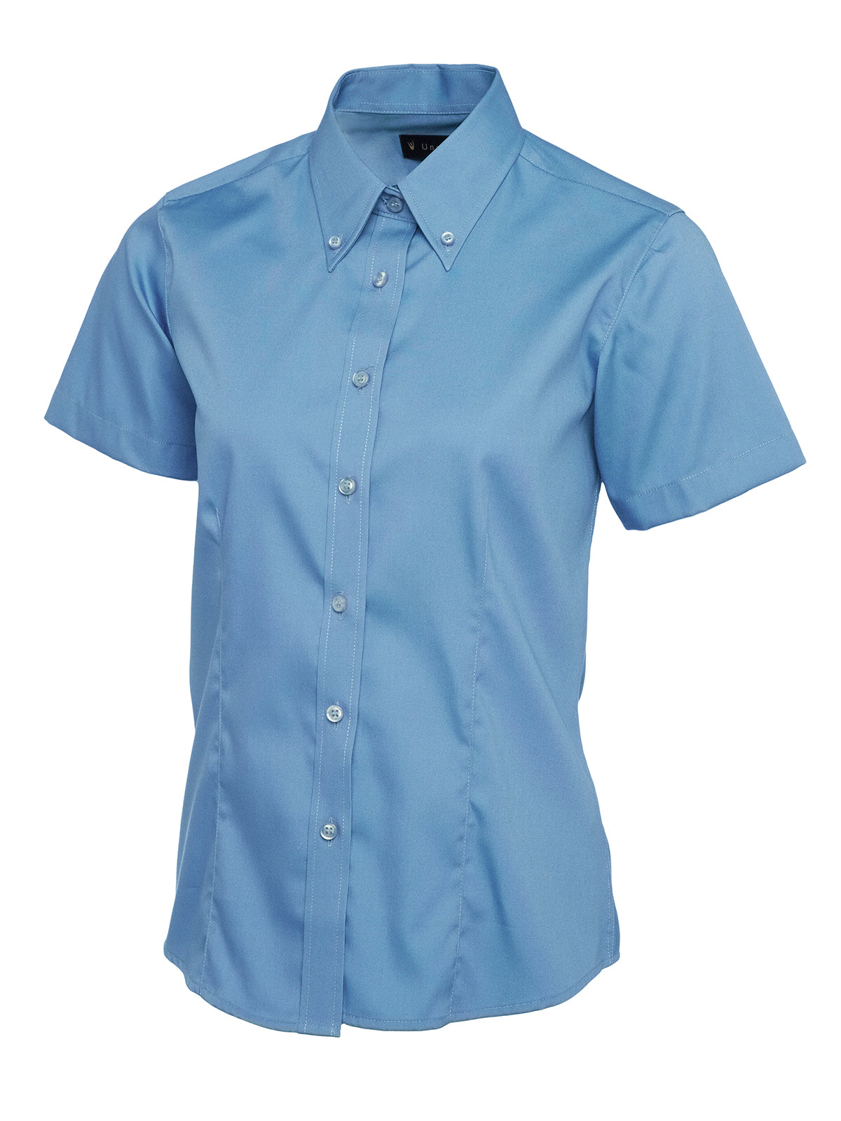 Ladies Pinpoint Oxford Half Sleeve Shirt in Mid Blue