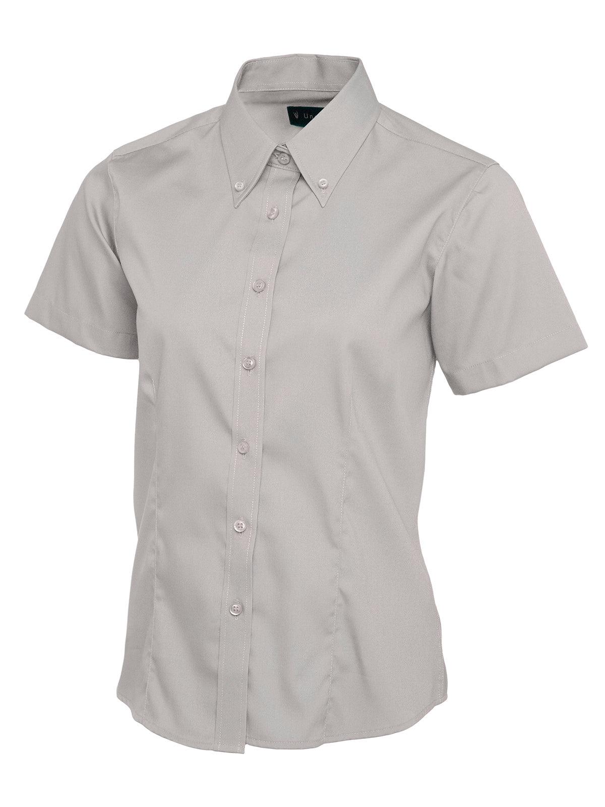 Ladies Pinpoint Oxford Half Sleeve Shirt in Silver Grey