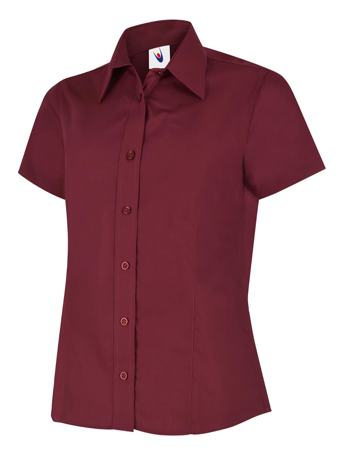 Ladies Poplin Half Sleeve Shirt in Burgundy