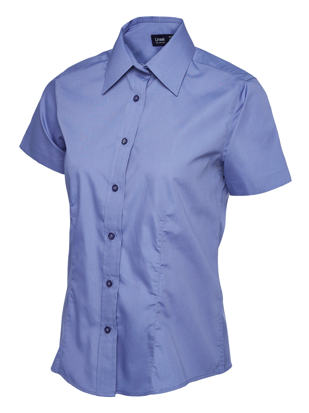 Ladies Poplin Half Sleeve Shirt in Mid Blue