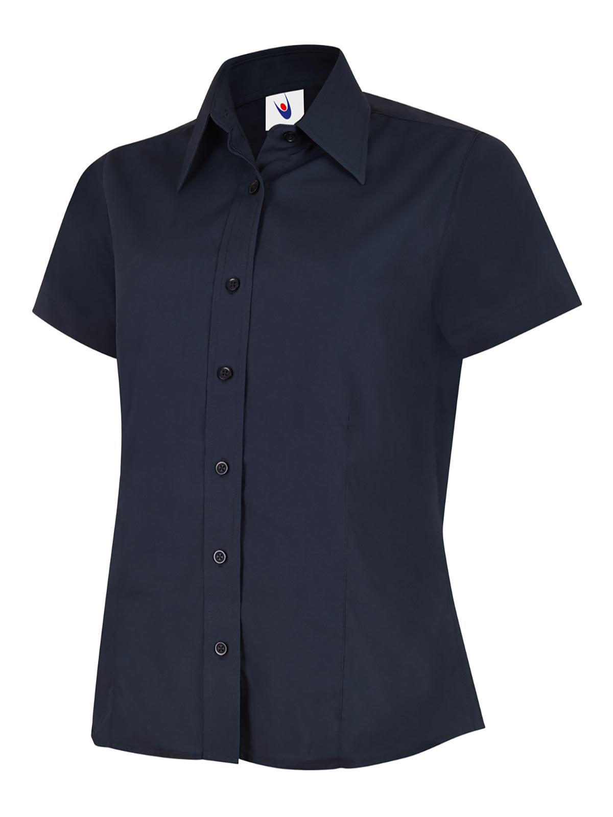 Ladies Poplin Half Sleeve Shirt in Navy