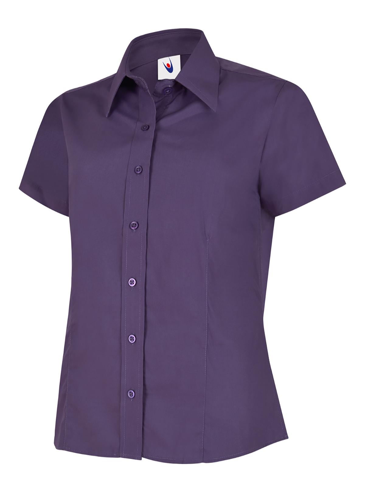 Ladies Poplin Half Sleeve Shirt in Purple