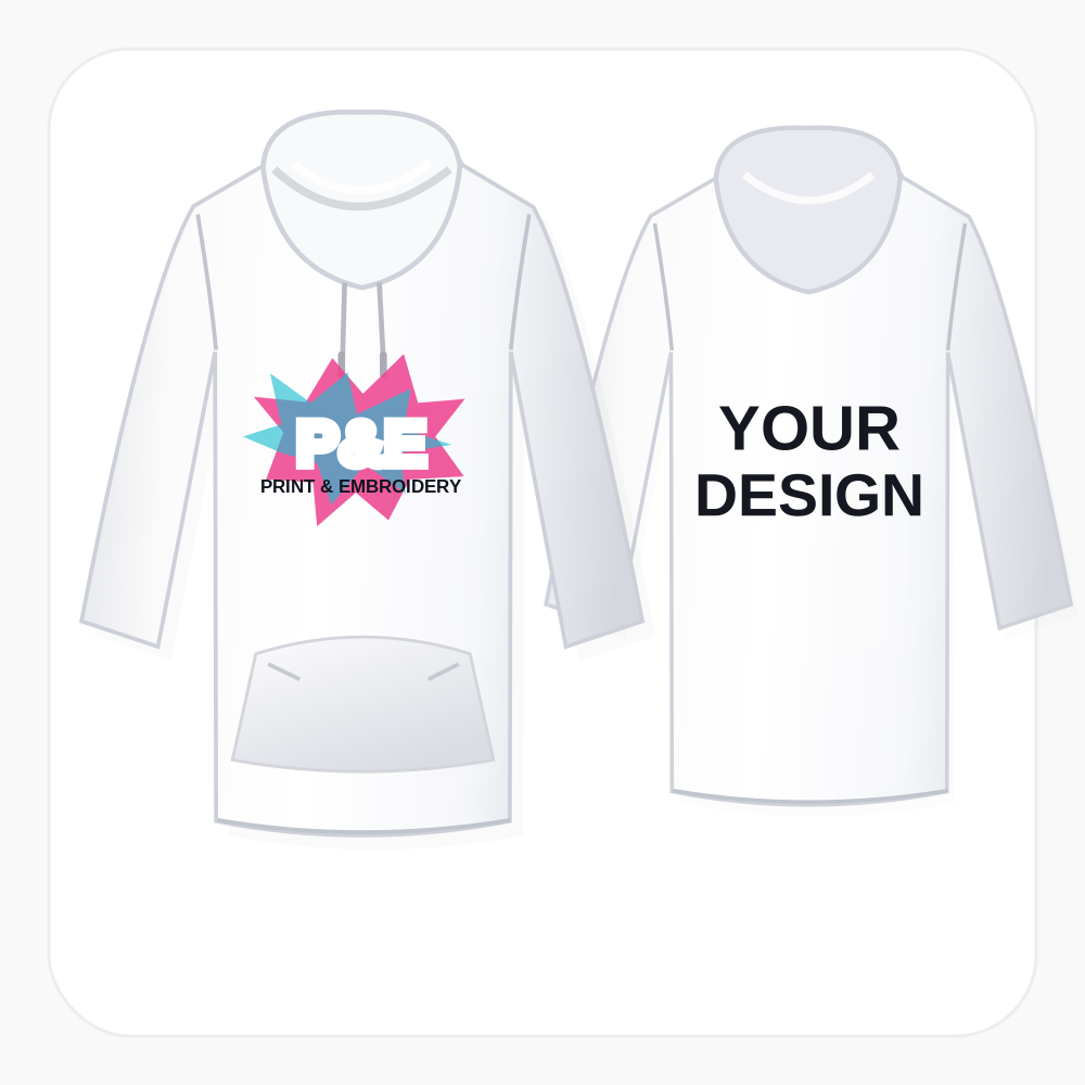 Illustrative personalised hoodie showing front and back prints. Your own design appears in the proof links.