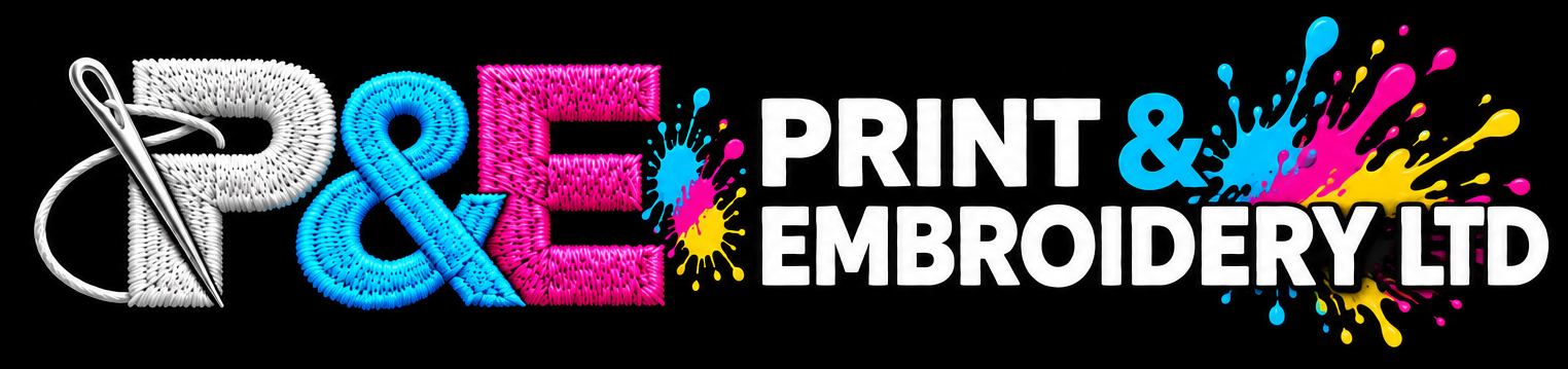 Print & Embroidery LTD logo with an additional CMYK splash