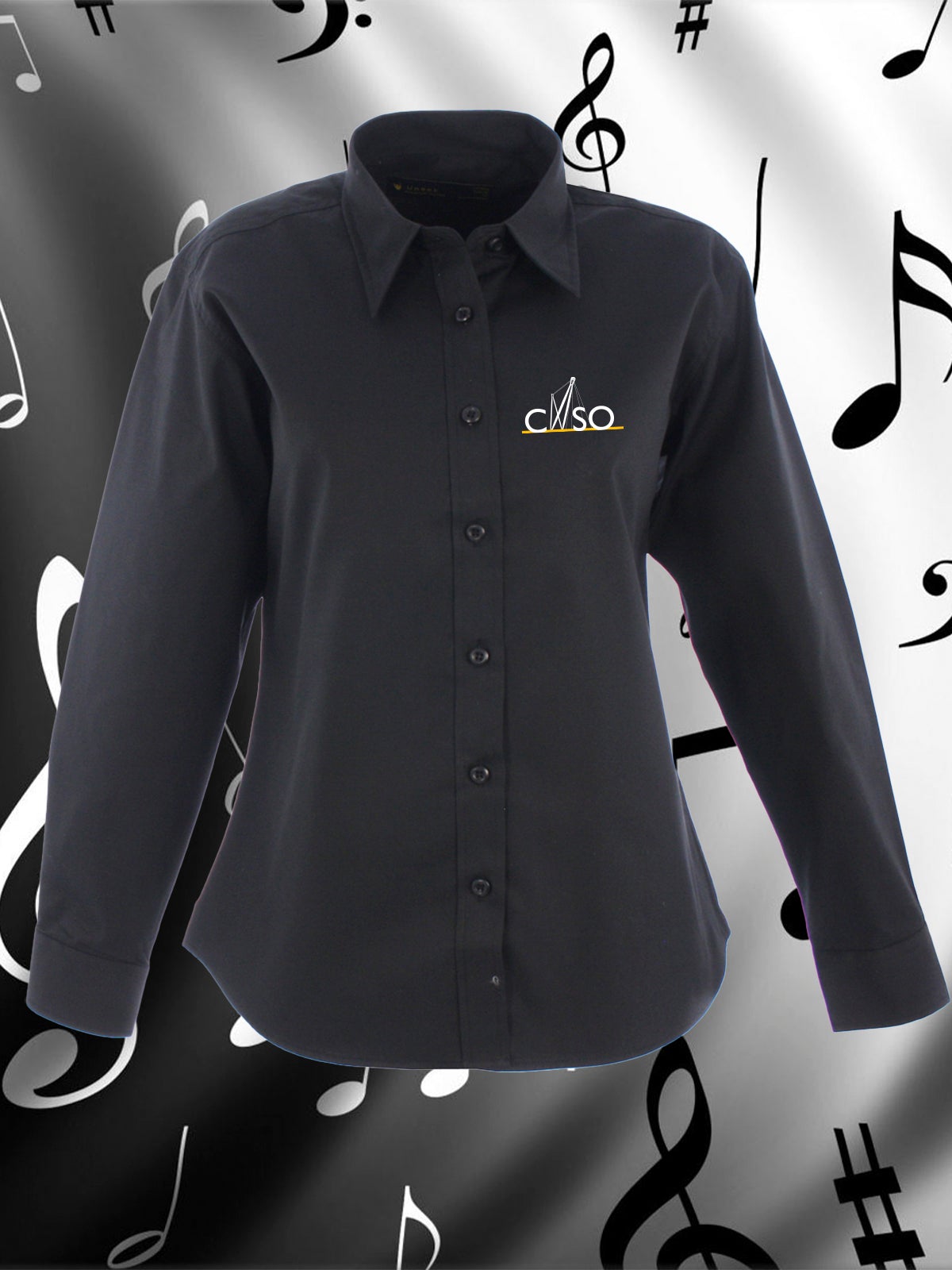 CNSO - UC703 Ladies Black Long Sleeve Oxford Shirt